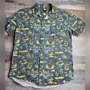 Jurassic Park Visitor Center Woven Button Up Shirt Men's Medium Short Sleeve